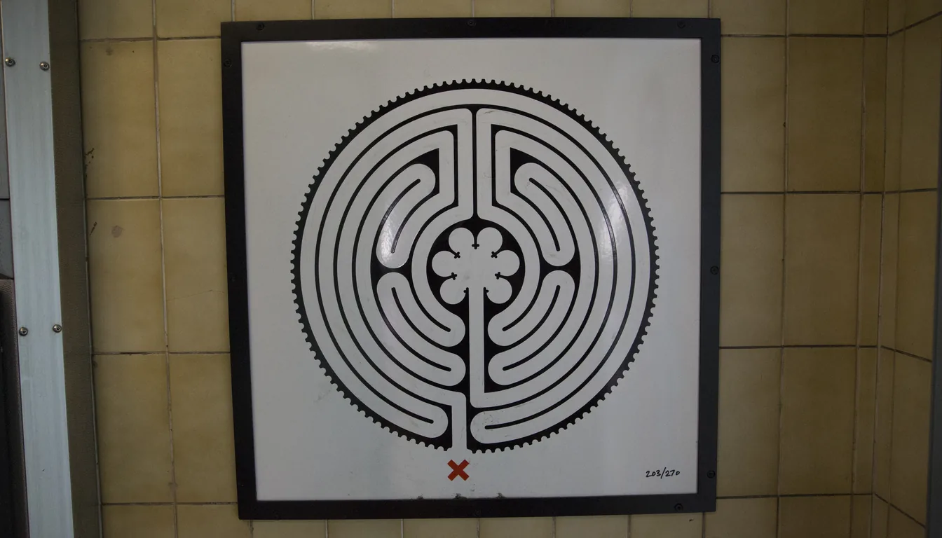 לוחית אמייל של Mark Wallinger מסדרת Labyrinth בתחנת Barbican - מספר 203 מתוך 270, אמנות ברכבת התחתית של לונדון